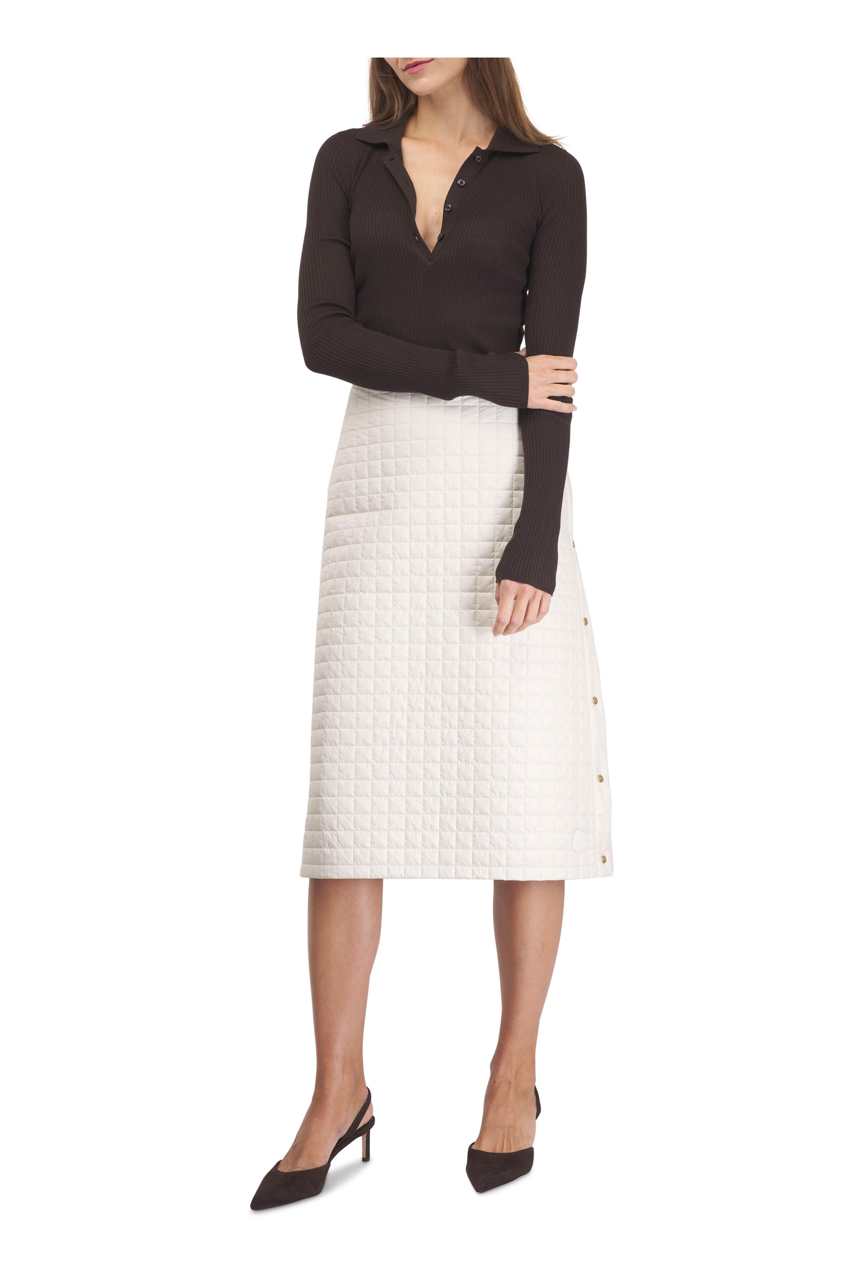 Moncler - Gonna Cream Quilted Midi Skirt | Mitchell Stores