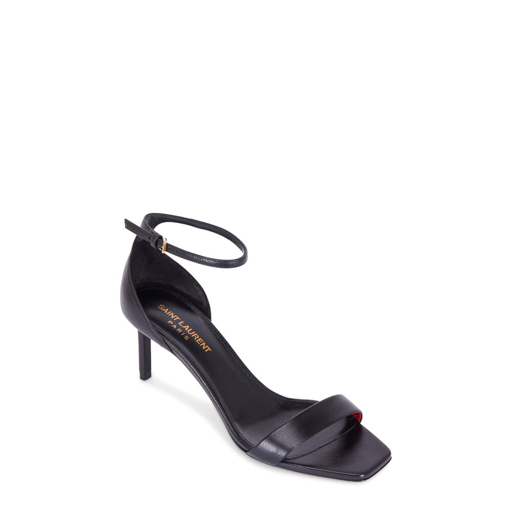 Saint Laurent - Amber Black Leather Ankle Strap Sandal, 65mm
