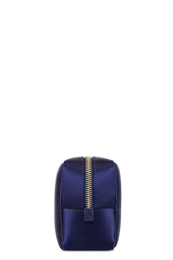 Anya Hindmarch - Navy Blue Satin Heart Embellished Cosmetic Bag