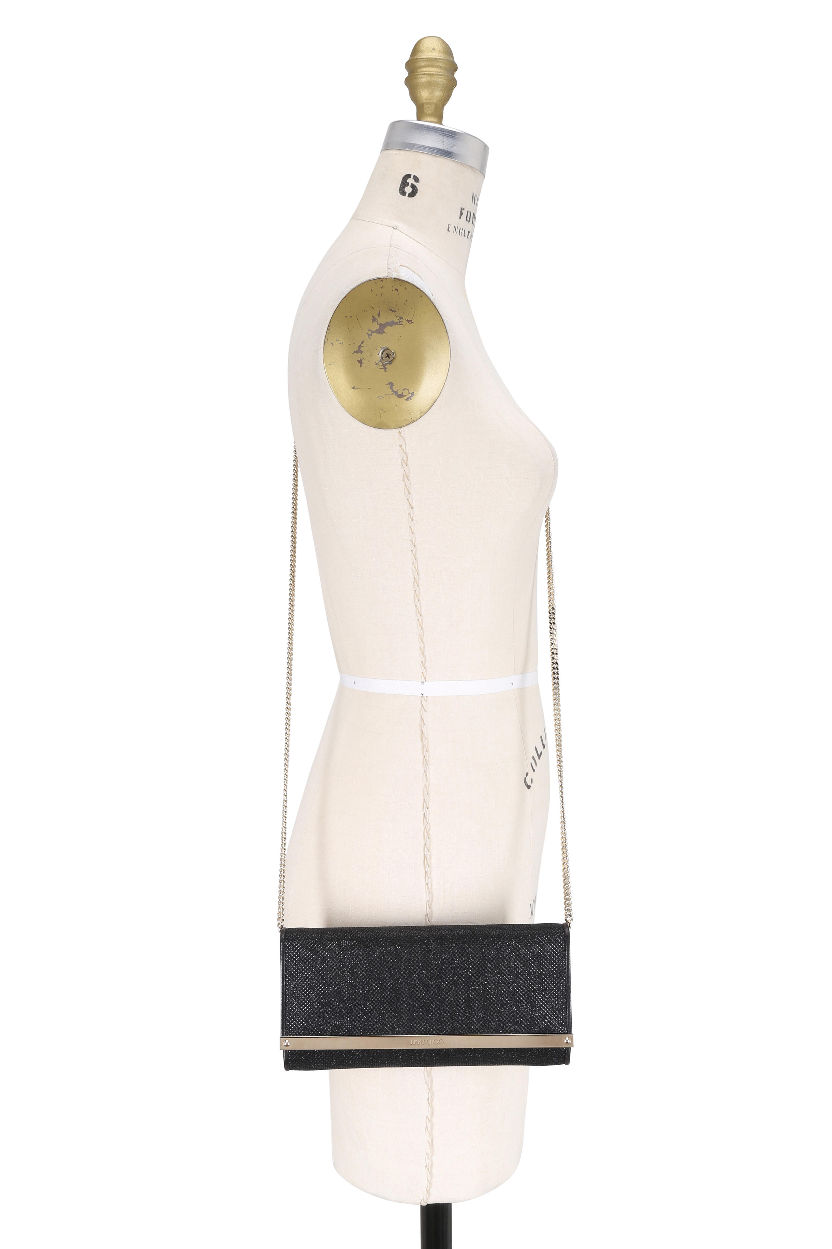 Jimmy Choo - Milla Black Glitter Lamé Chain Wallet