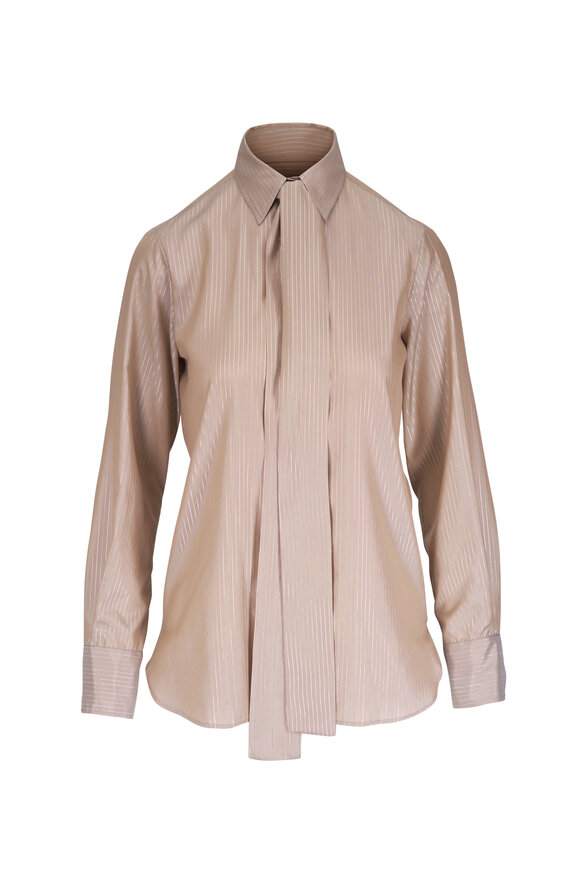 Kiton Beige & Gold Stripe Blouse