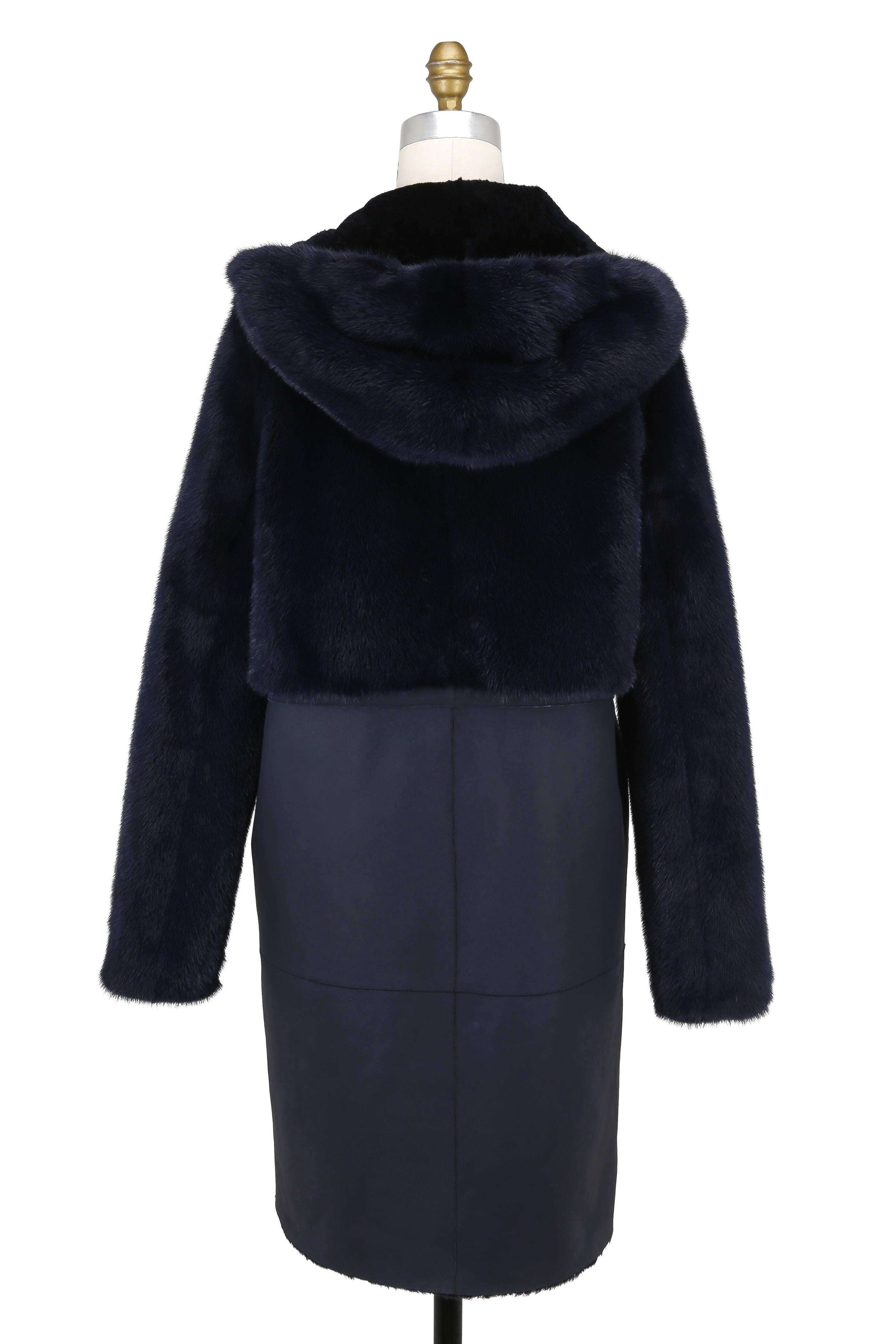 Oscar de la Renta Furs - Navy Dyed Mink & Shearling Hooded Reversible Coat