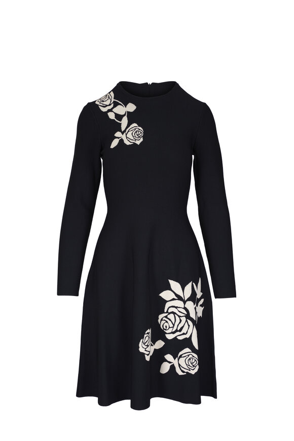 Lela Rose Black Rose Jacquard Mini Dress