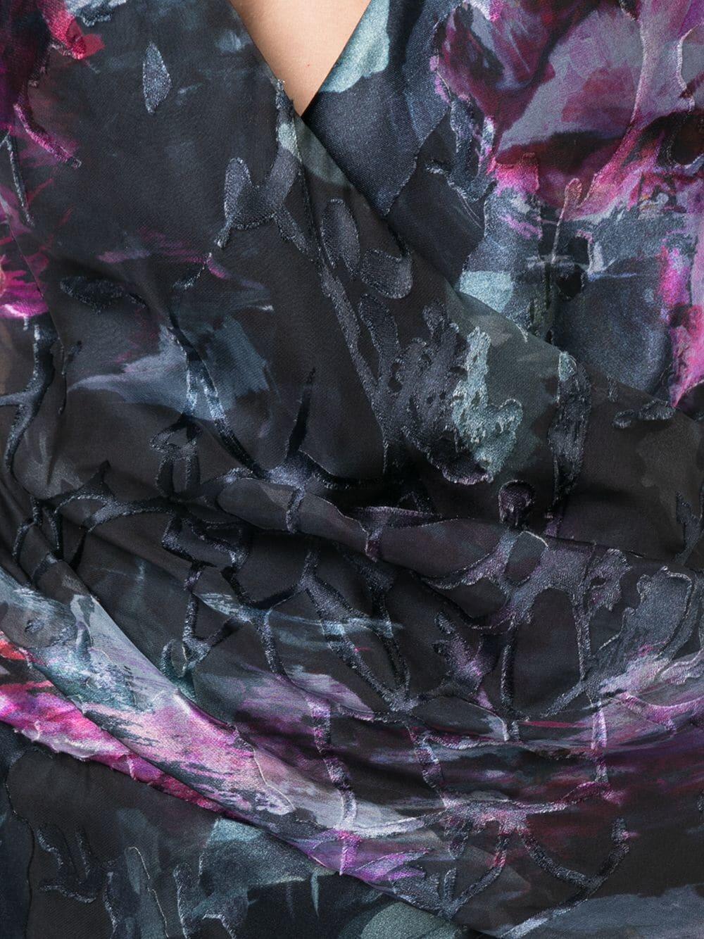 Cushnie - Black Melted Floral Twist V-Neck Midi Dress