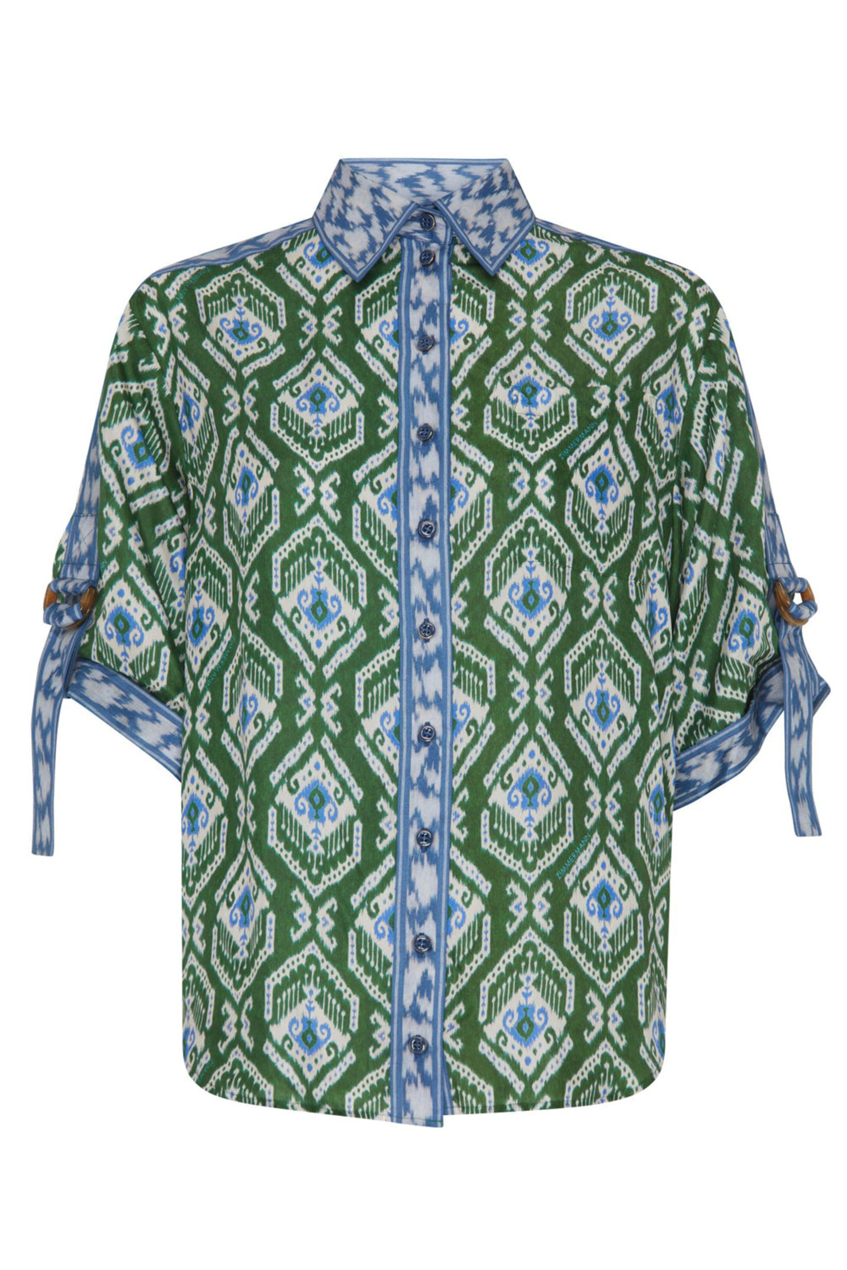 Tシャツ・カットソー ZIMMERMANN LIGHT BLUE TOP Zimmermann - Blue and Green Wylie Relaxed Shirt | Mitchell