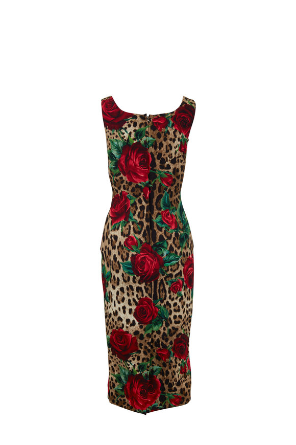 Dolce & Gabbana - Leopard & Rose Print Fitted Sleeveless Dress