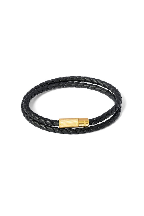 Tateossian - Pop Rigato Double Wrap Black Leather Bracelet