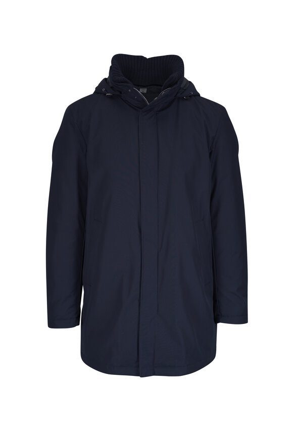Herno Navy Hooded Long Down Parka - view 1