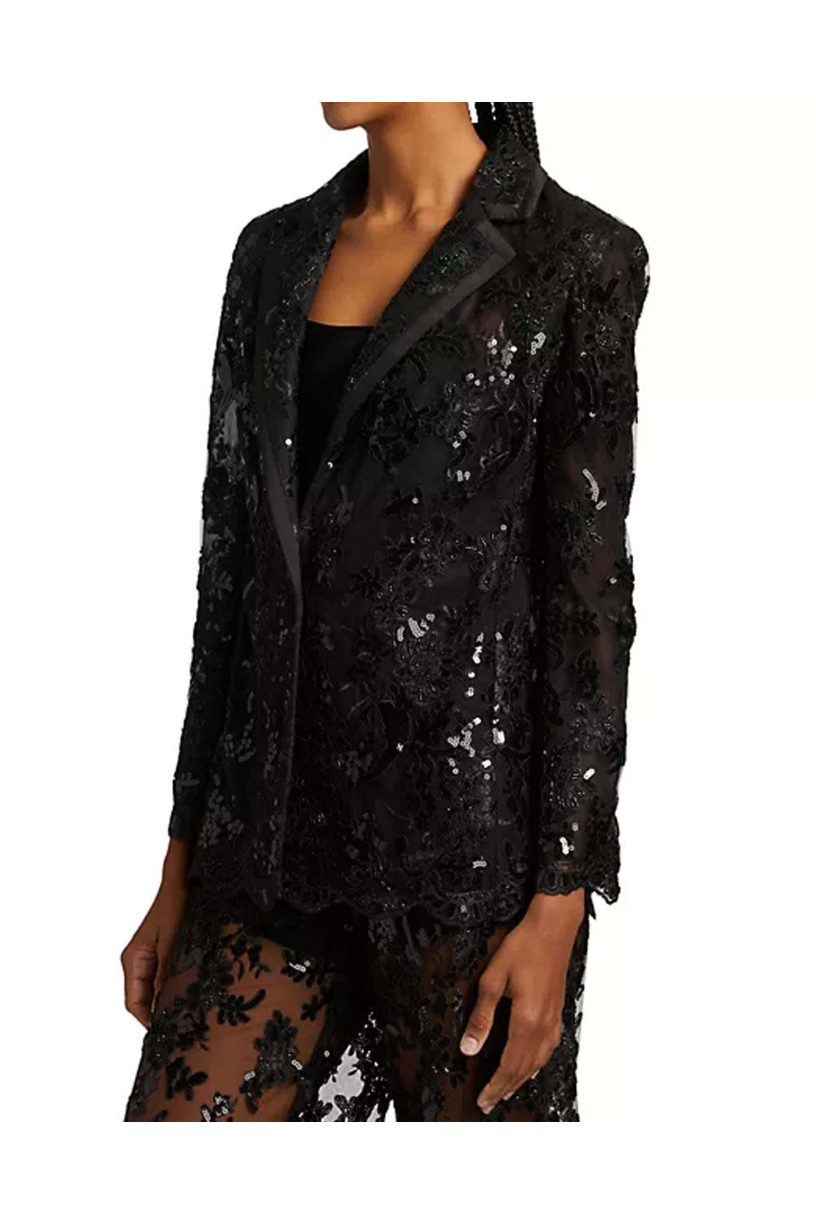 Alice & Olivia - Black Judith Embellished Sheer Lace Blazer