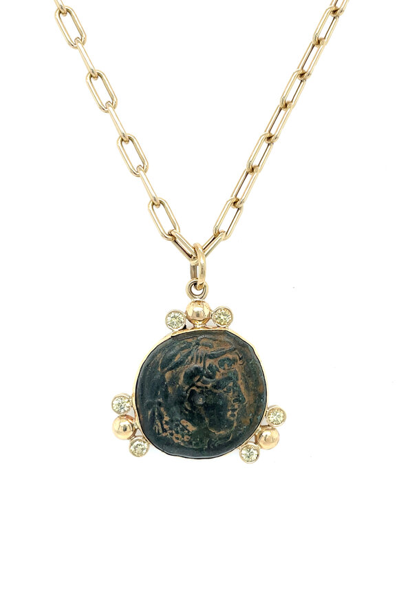 Ellen Hoffman 14k Yellow Gold Sapphire & Greek Eagle Pendant - view 1