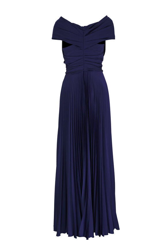 Talbot Runhof - Navy Blue Pleated Gown