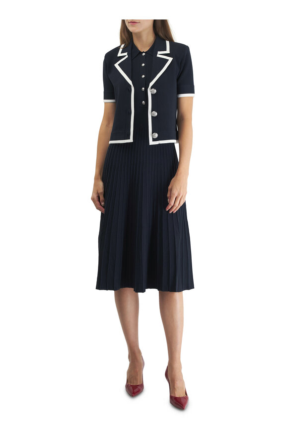 Veronica Beard - Meralda Navy Blue Sleeveless Pleated Midi Dress