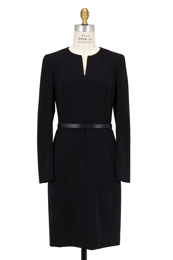 Akris - Black Wool Belted Zip Sleeve Dress