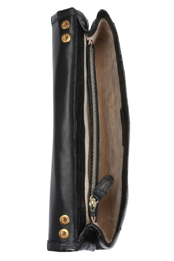 Nancy Gonzalez - Black Crocodile Foldover Clutch