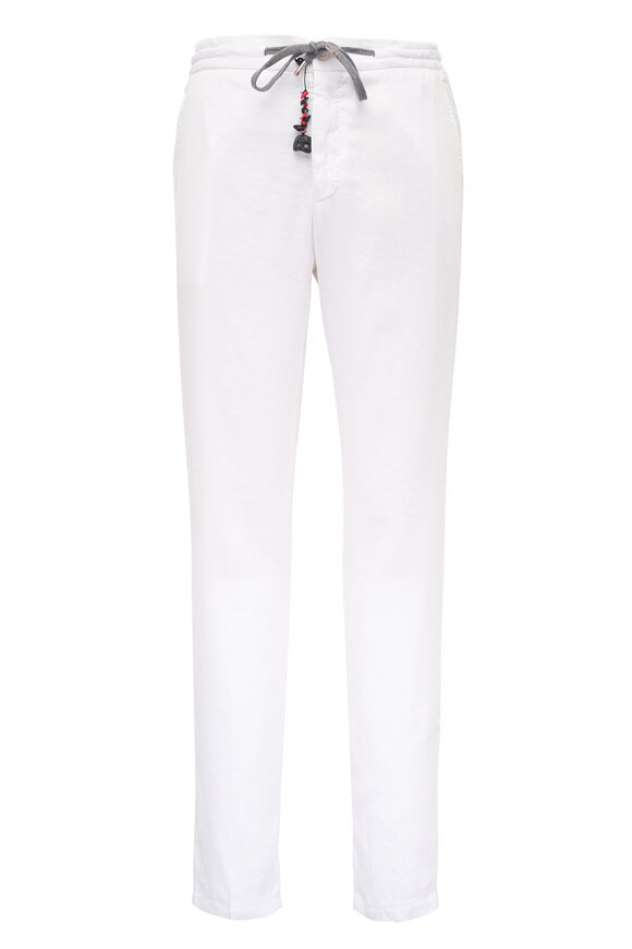 Marco Pescarolo White Stretch Linen Drawstring Pant