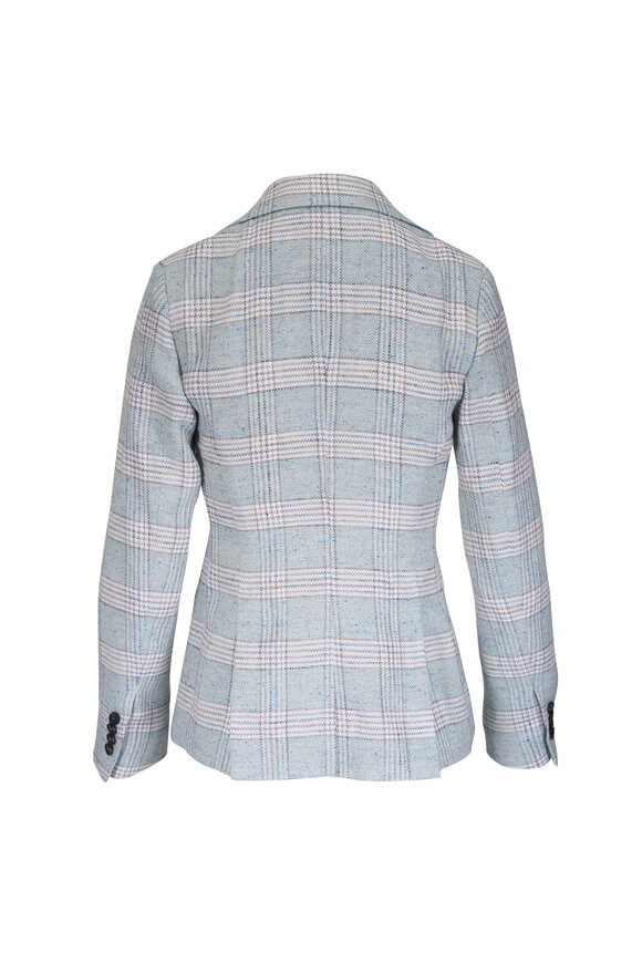 Kiton Sku Blue Plaid Cotton, Linen, Silk & Wool Jacket - view 2