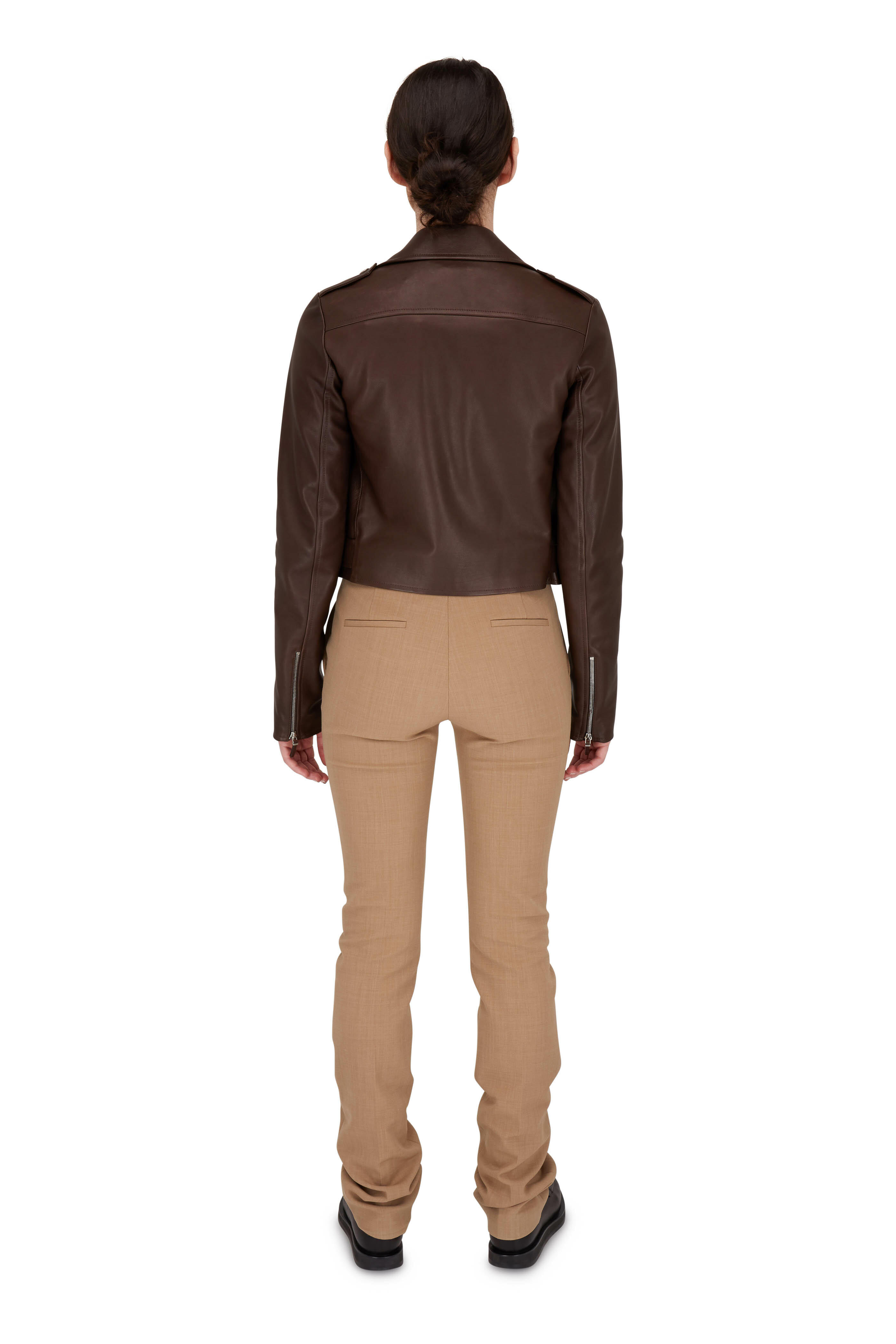 The Row - Perlin Espresso Soft Leather Cropped Moto Jacket