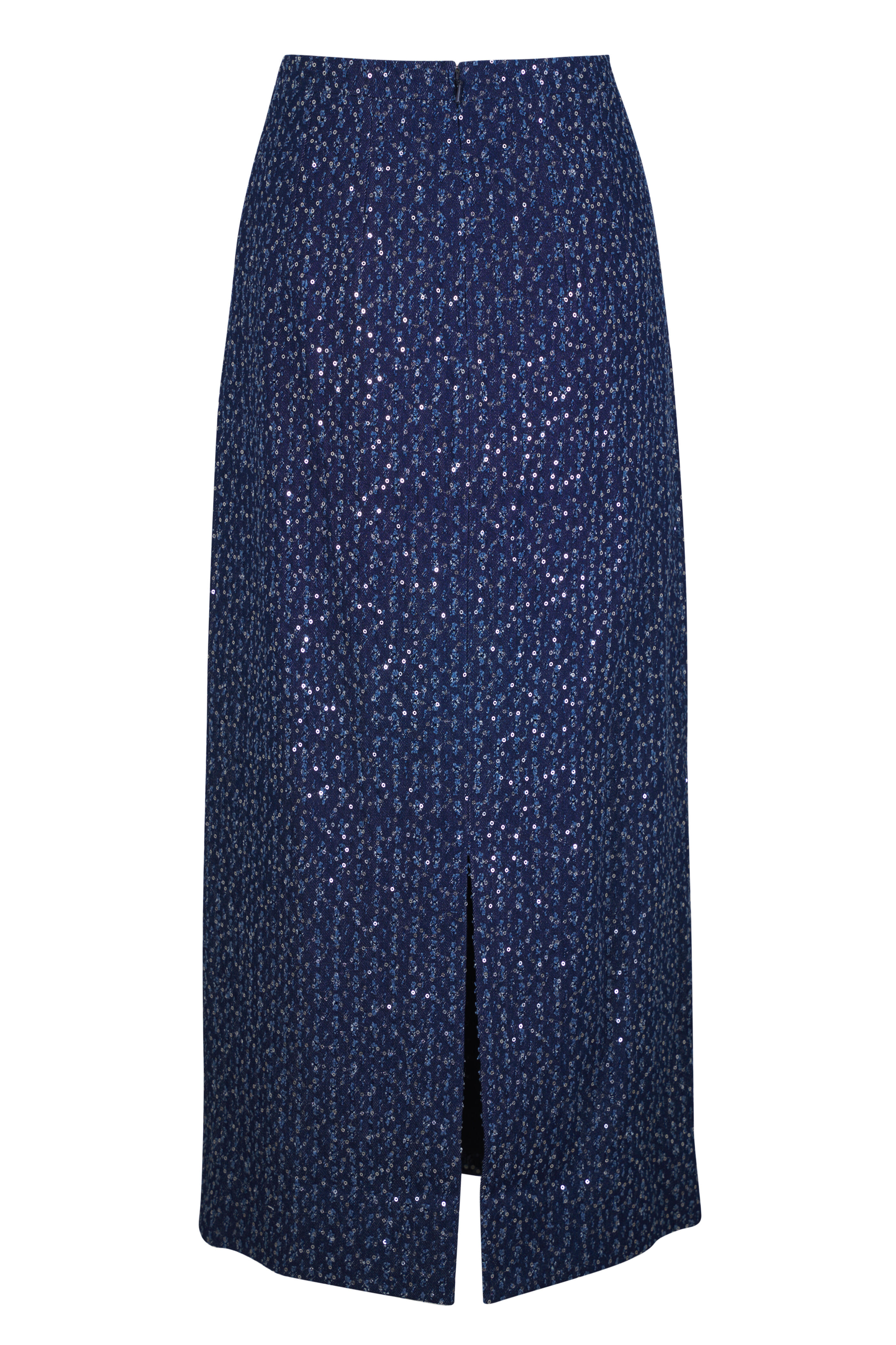 Michael Kors Collection - Denim Black Sequin Embellished Midi Skirt