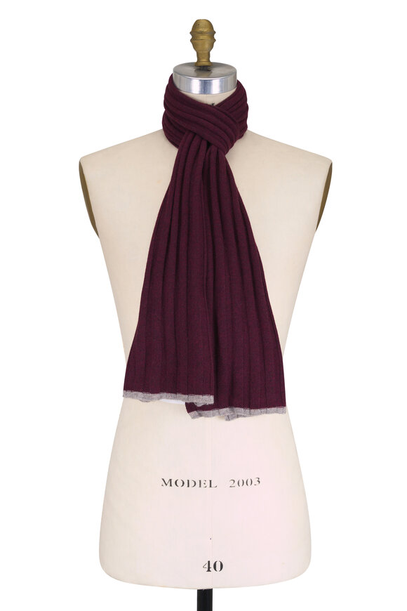 Brunello Cucinelli Burgundy Ribbed Cashmere Scarf - view 1