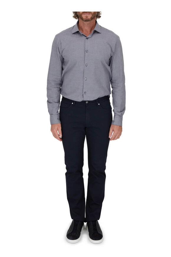 Zegna - Navy Piquè Five Pocket Pant