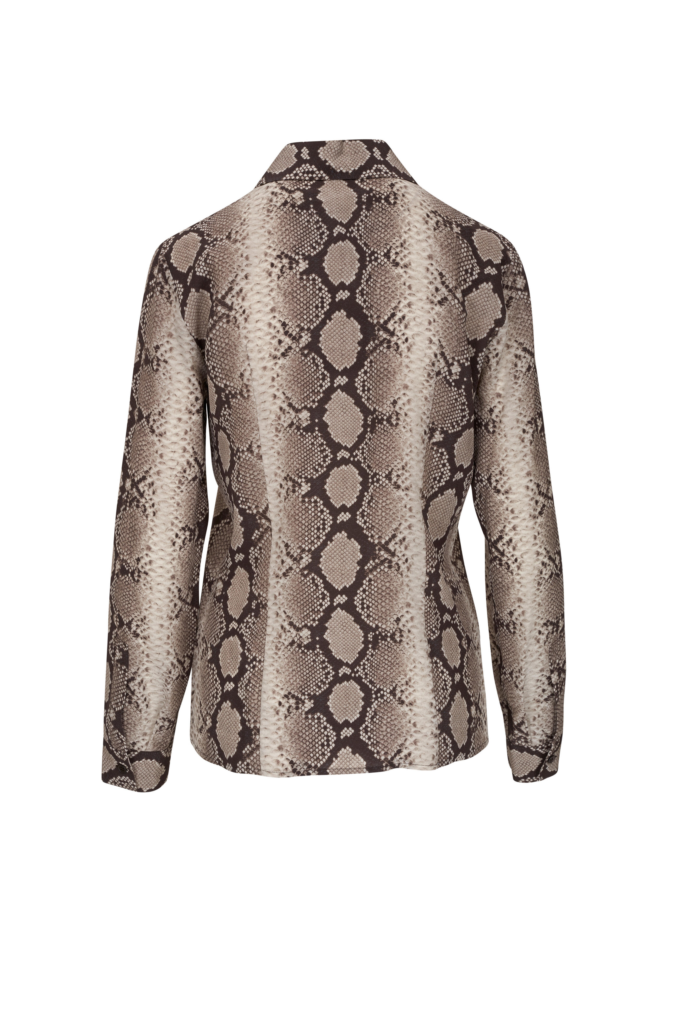 Michael Kors Collection - Hansen Taupe Multi Print Silk Blouse