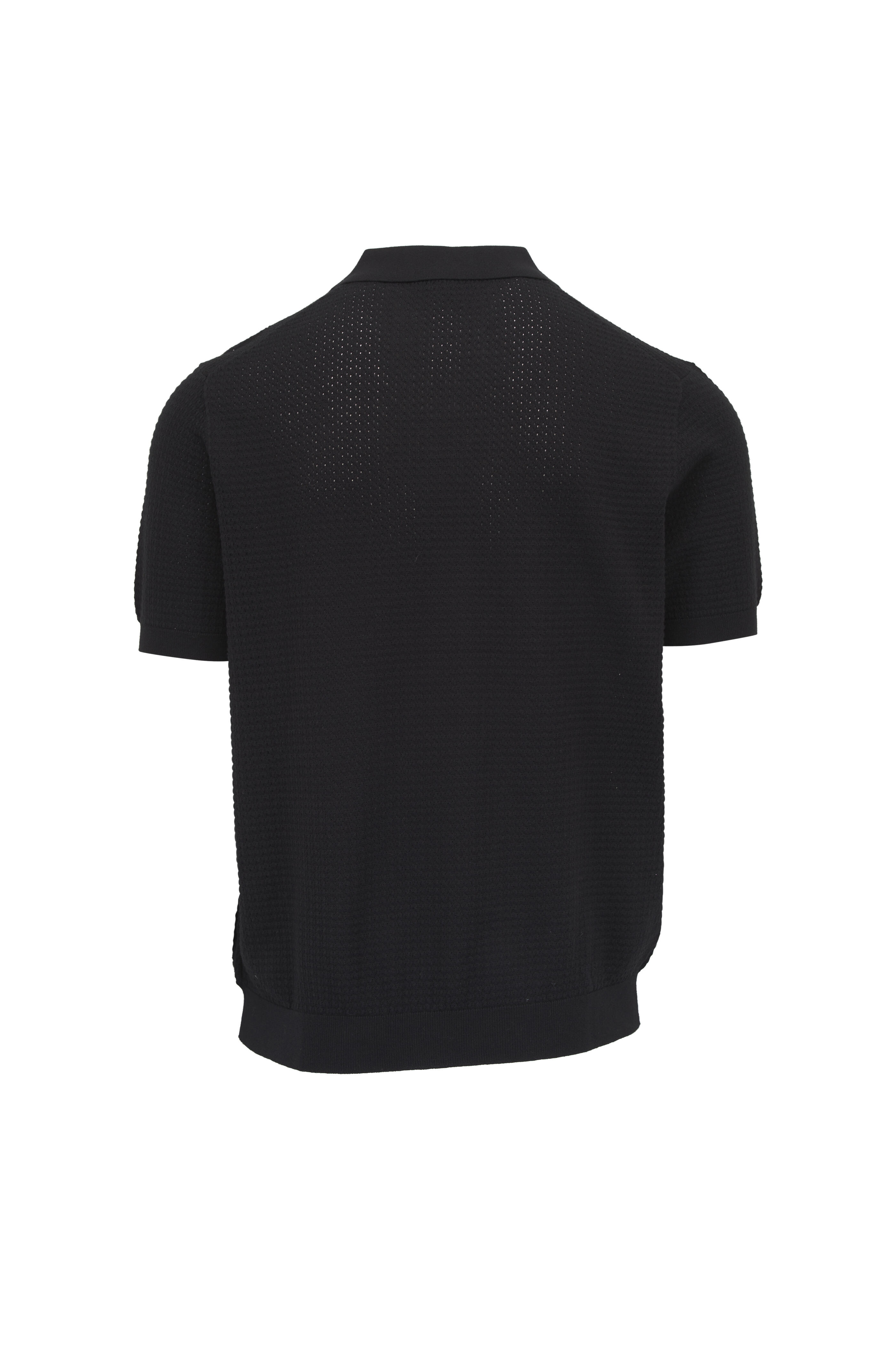 Patrick Assaraf - Black Open Weave Short Sleeve Polo