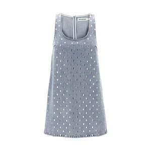 white christmas dresses Denim Crystal Trim Mini Dress – self-portrait-US main image 1