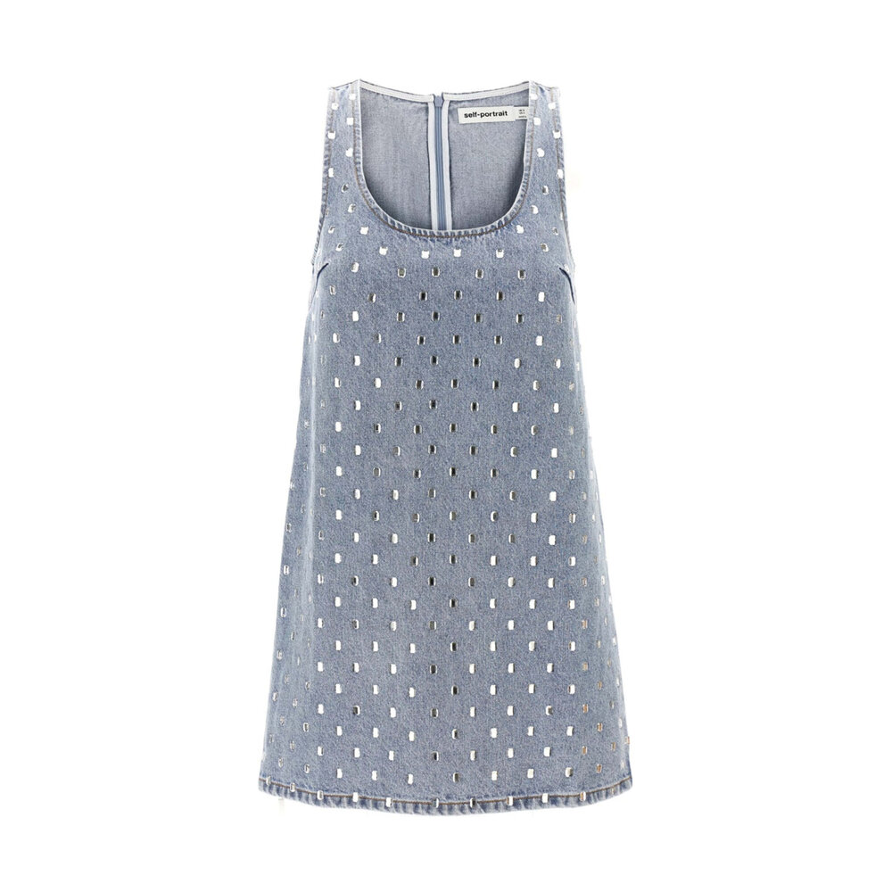 Self - Portrait - Light Blue Rhinestone Denim Mini Dress Self - Portrait - Light Blue Rhinestone Denim Mini Dress