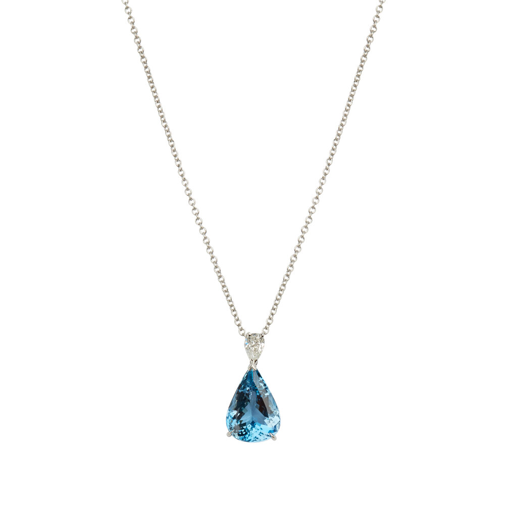 Oscar Heyman - Platinum Aquamarine & White Diamond Pendant