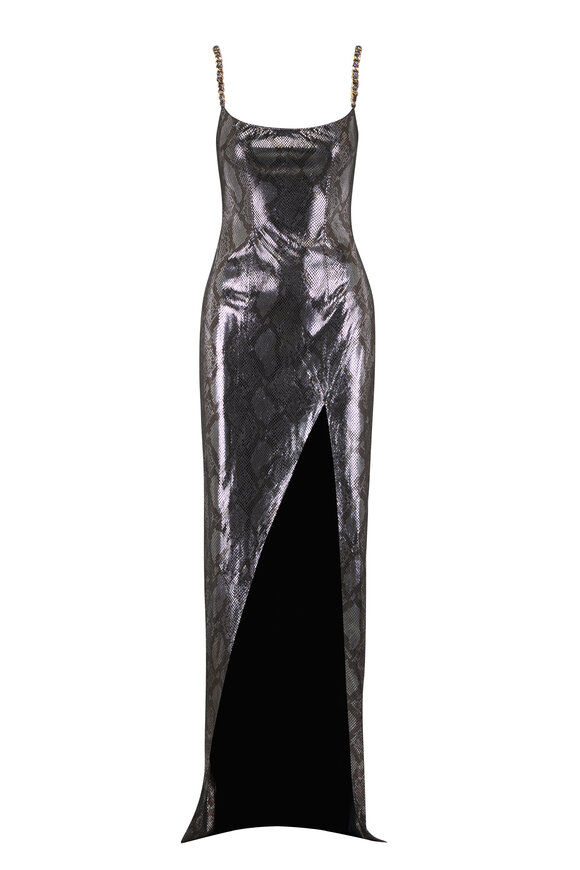 Balmain Silver & Black Embossed Maxi Dress - view 1