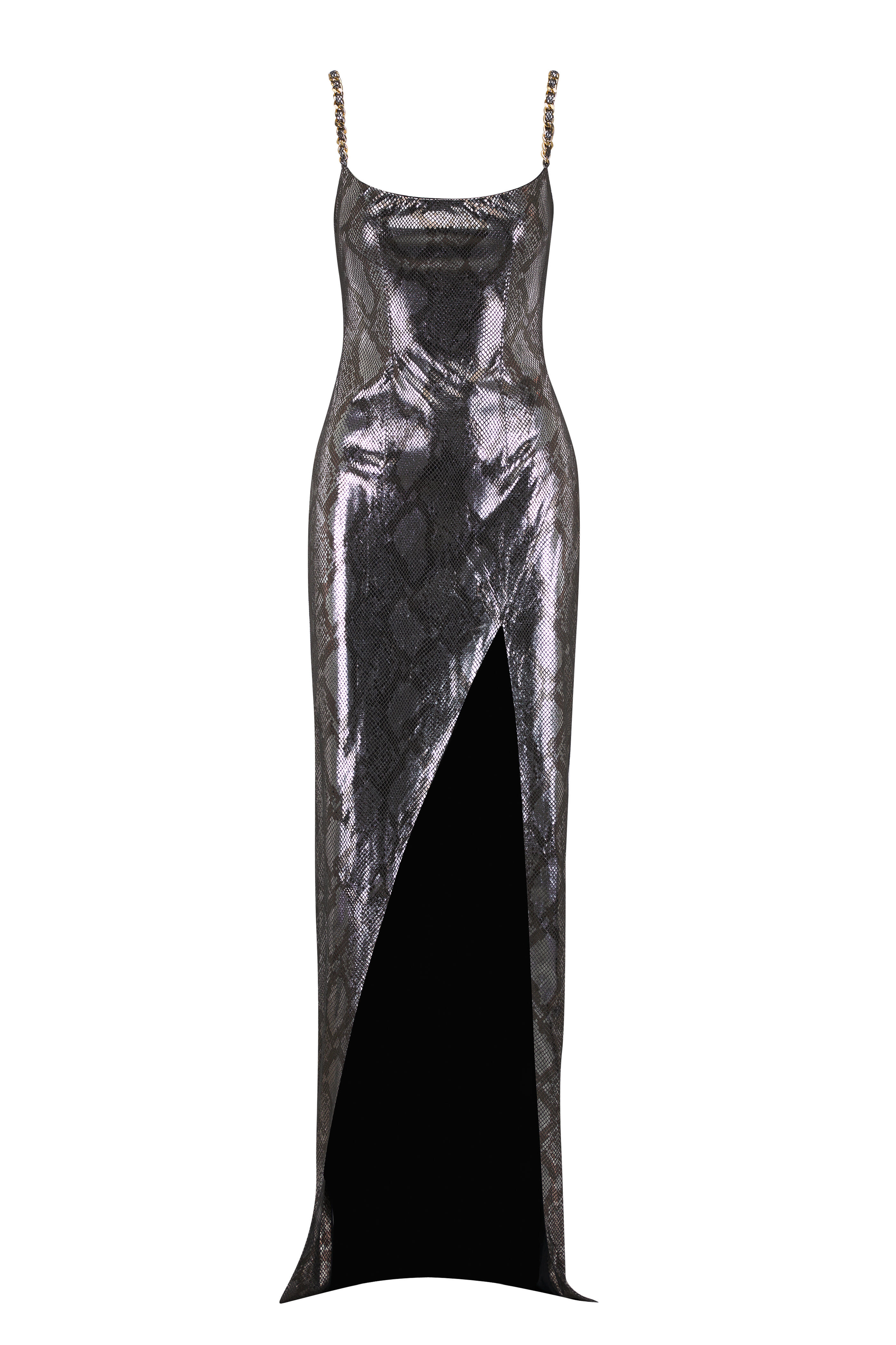 Balmain - Silver & Black Embossed Maxi Dress