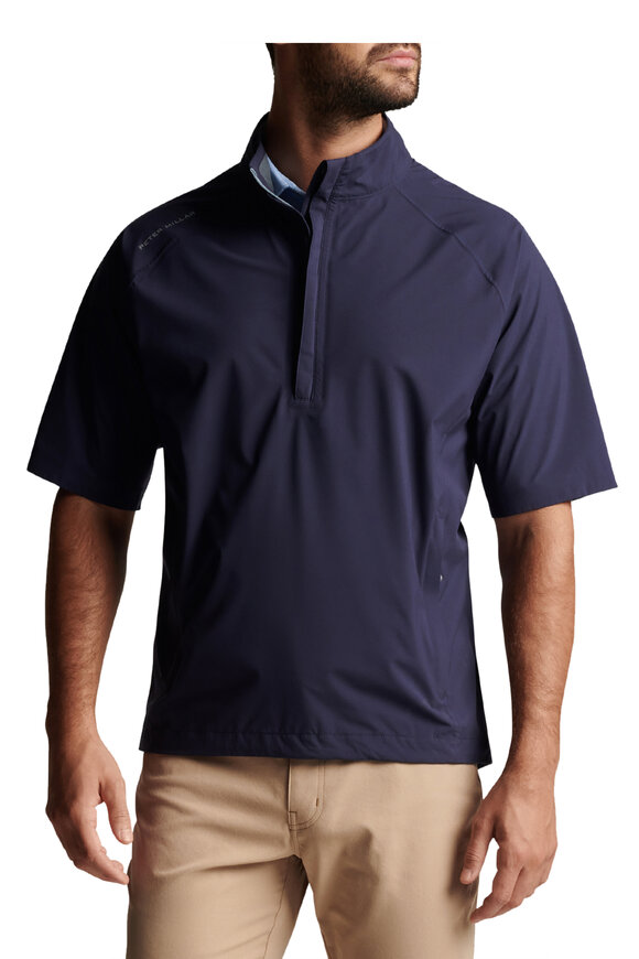 Peter Millar - Navy Shield Short Sleeve Rain Shell Quarter Zip