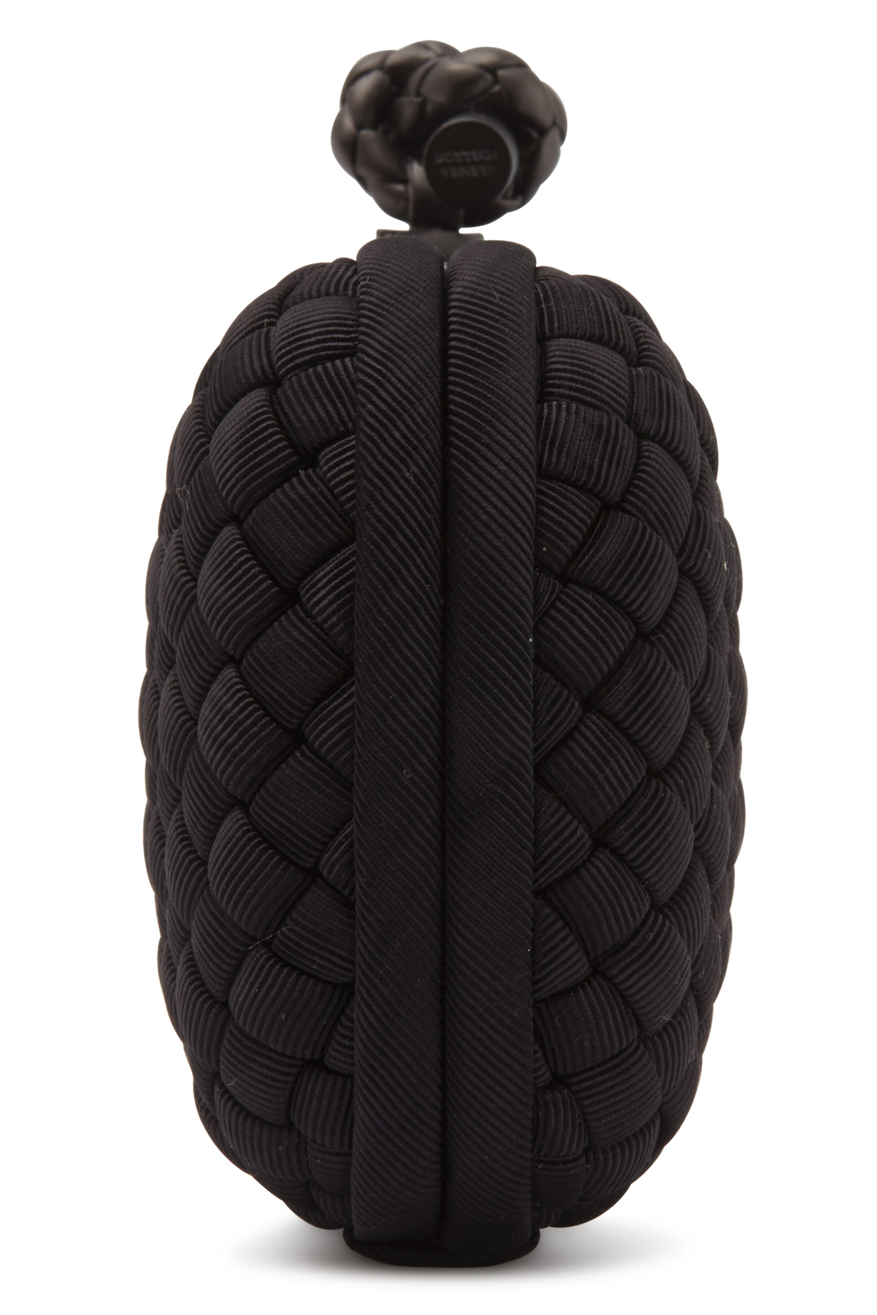 BOTTEGA VENETA ブラックバック Bottega Veneta - Black Silk Faille Intrecciato Top Knot Clutch