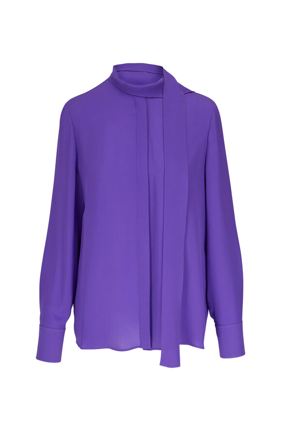 Valentino - Violet Silk Georgette Tie Neck Blouse