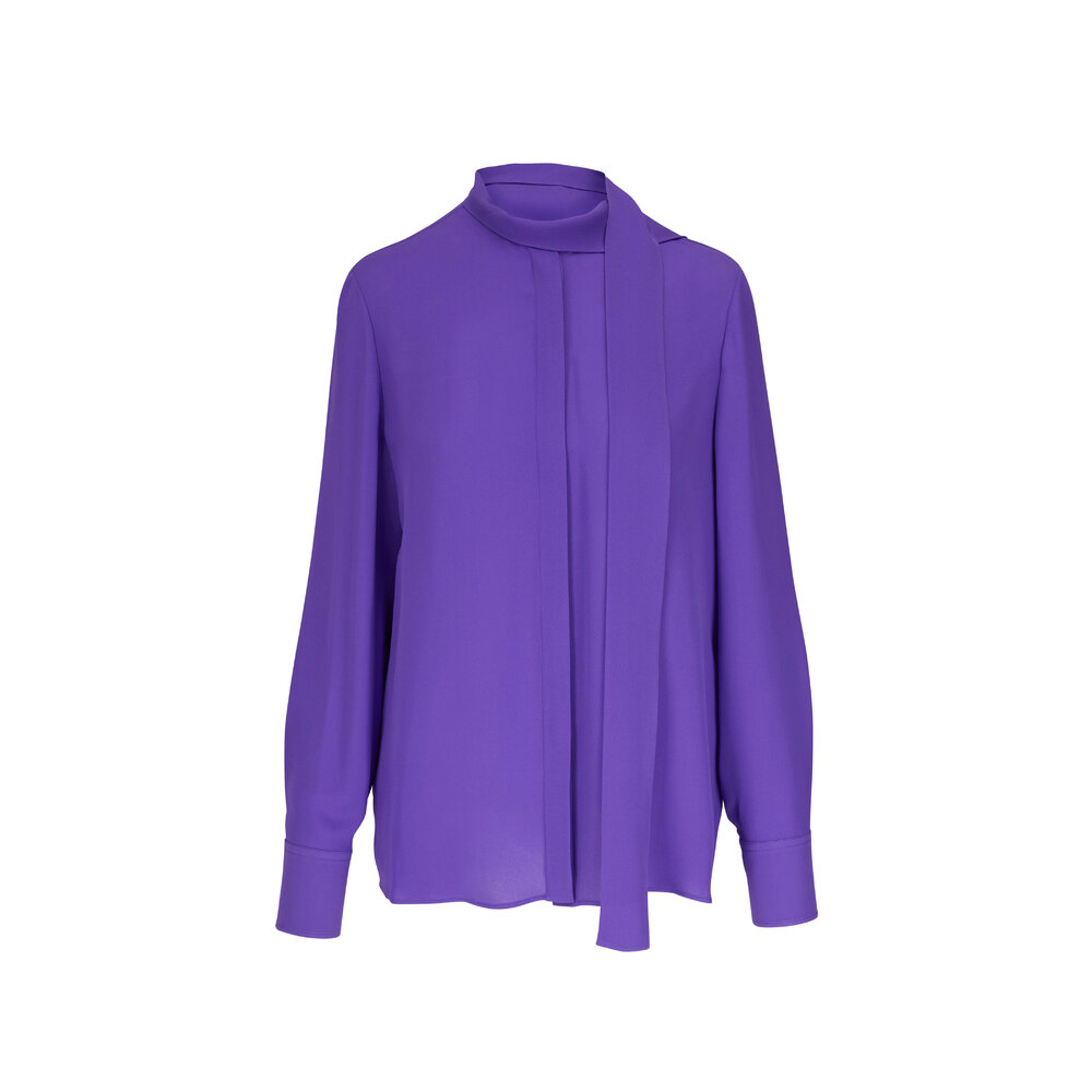 Valentino - Violet Silk Georgette Tie Neck Blouse