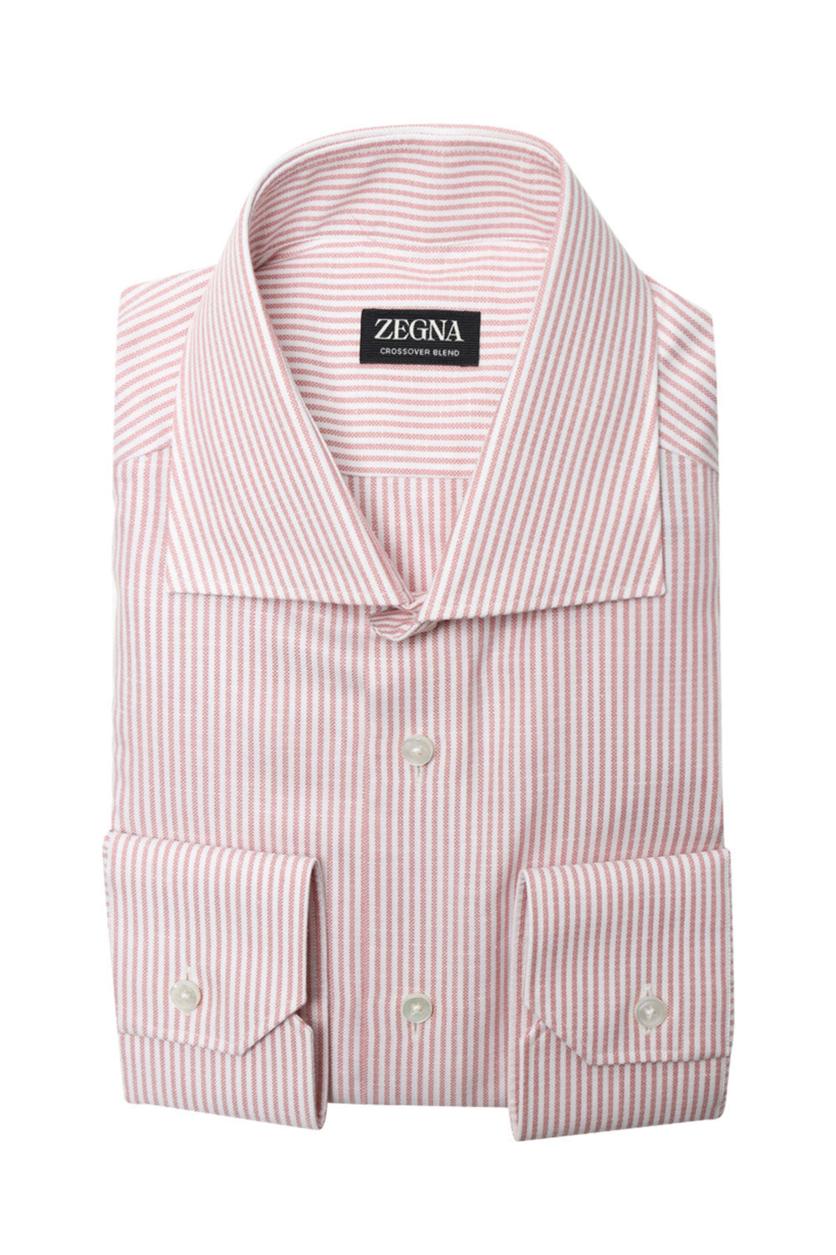 Zegna - Pink and White Striped Crossover Blend Dress Shirt