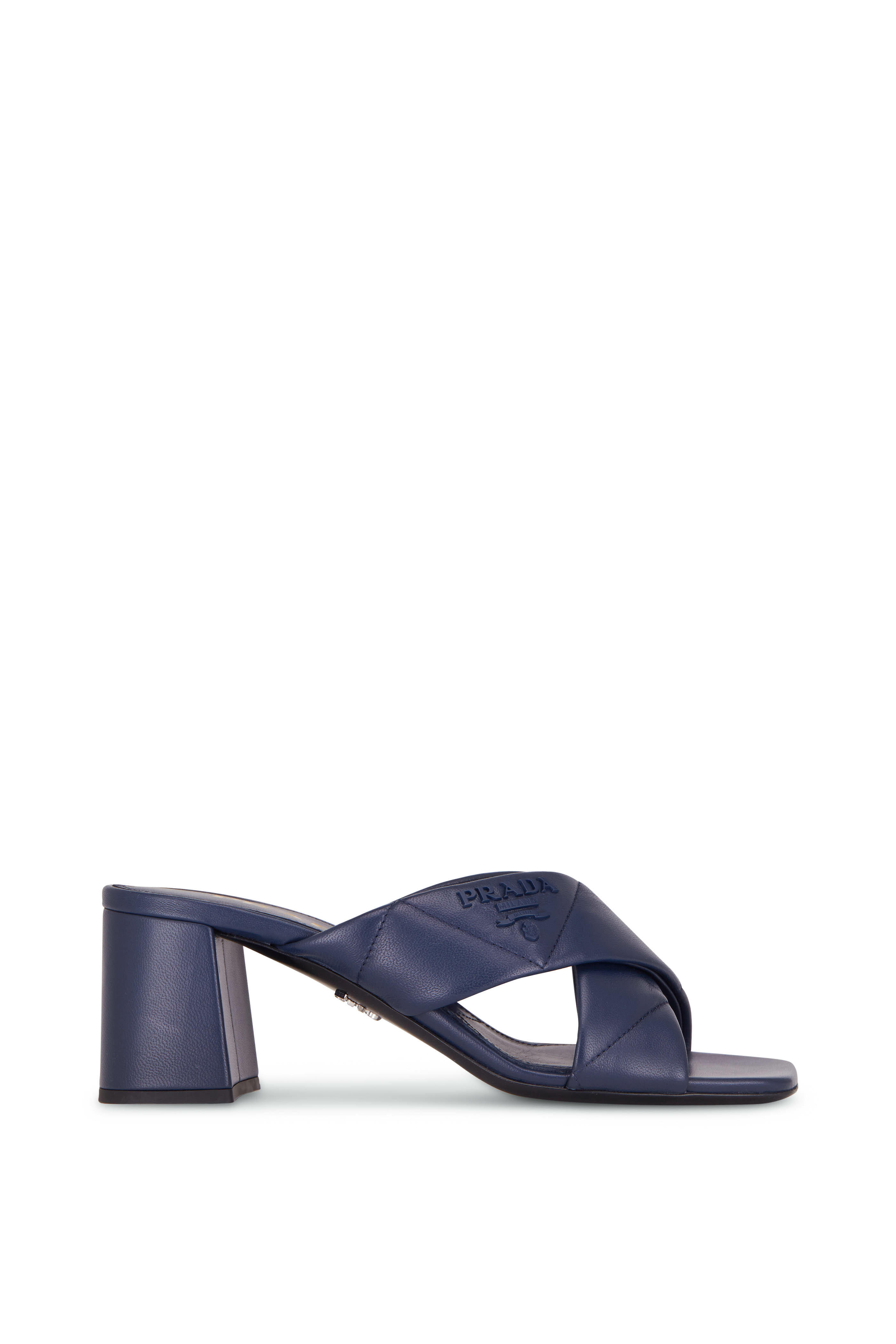 サンダル PRADA*Mules**Blue Leather-trimmed PVC mules in blue - Prada | Mytheresa