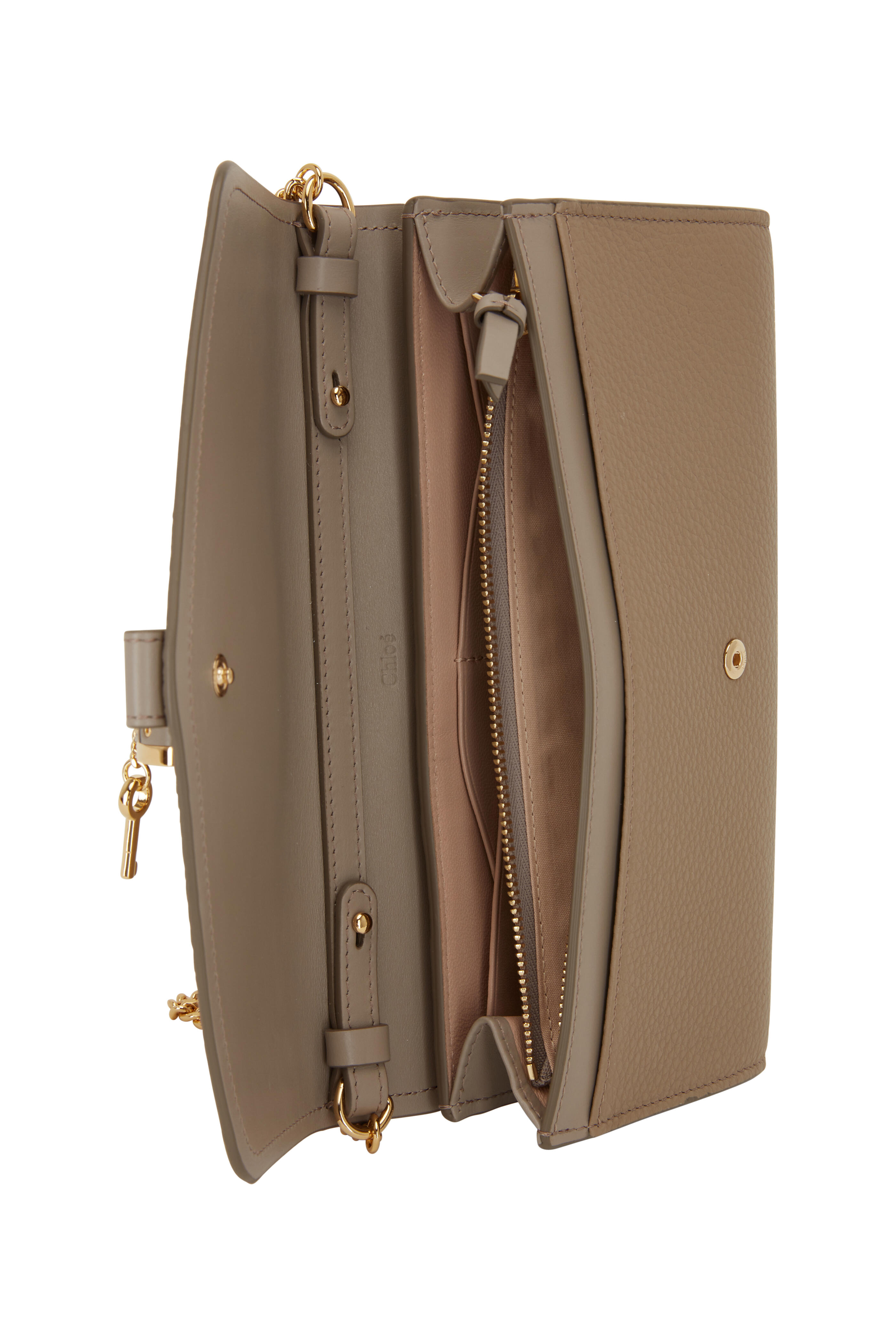 Chloé - Aby Motty Gray Leather Padlock Chain Wallet