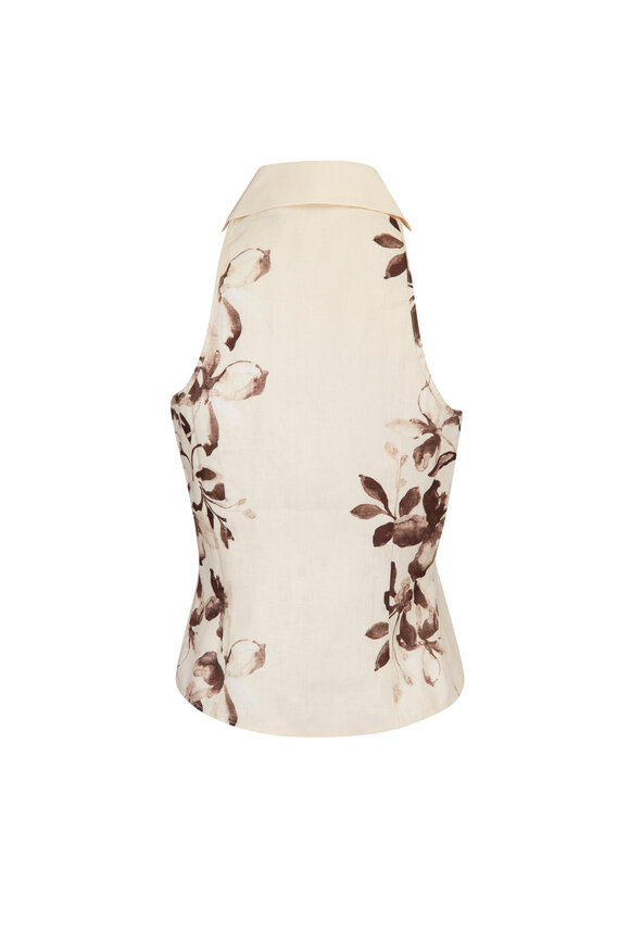 Hevron Sloan Chocolate Painted Flower Linen Vest Top - view 2