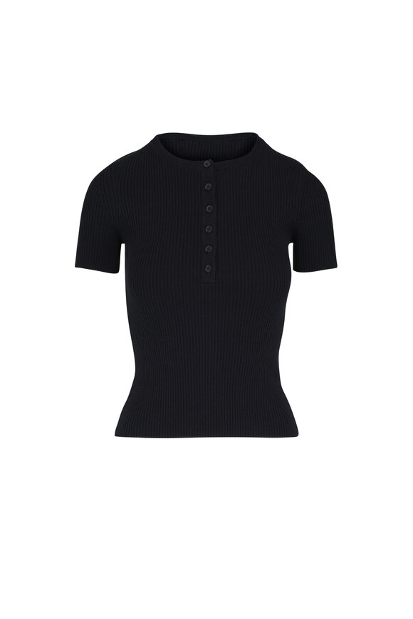 Nili Lotan Francene Black Ribbed Short Sleeve Sweater - view 1