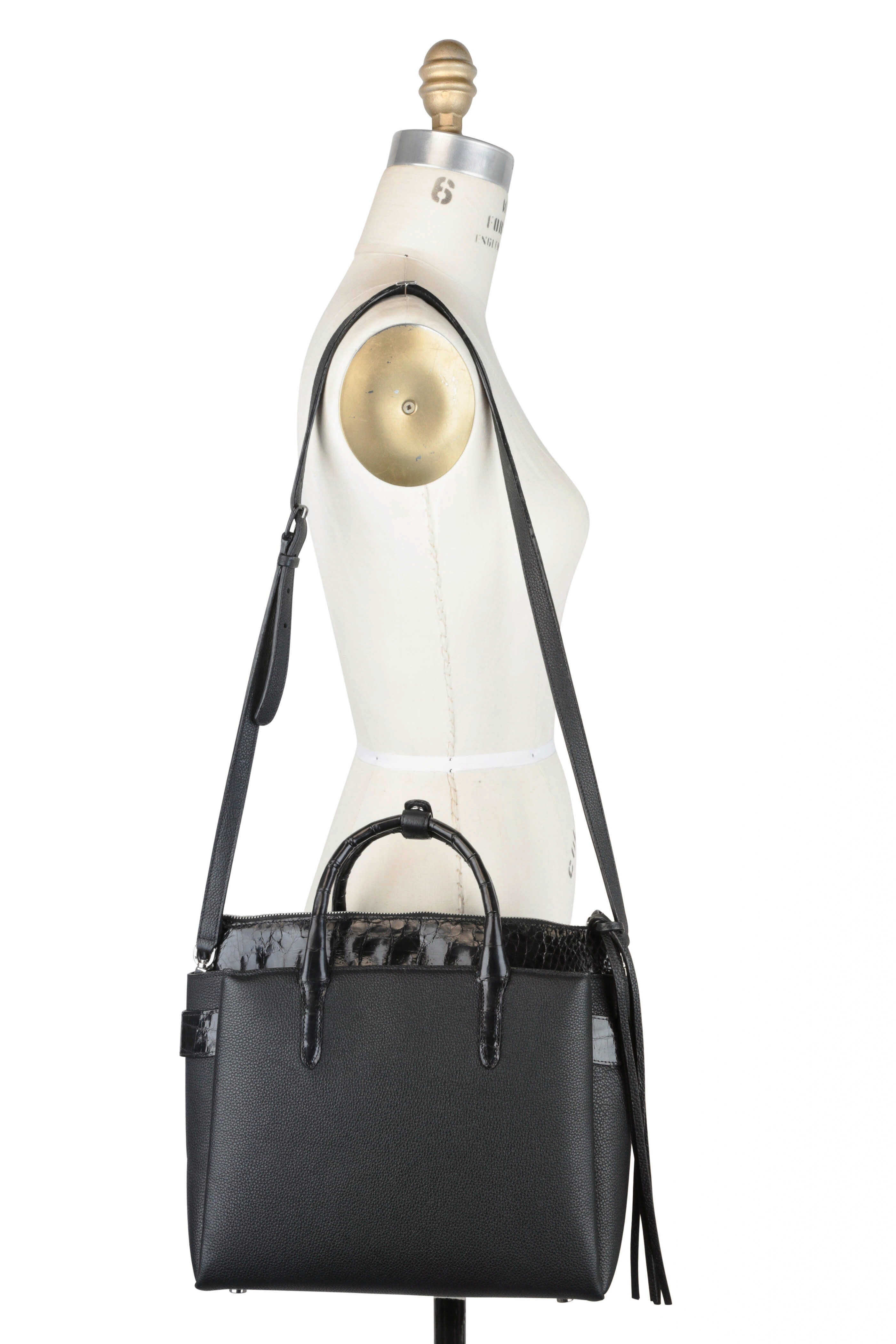 Nancy Gonzalez - Black Leather & Crocodile Top Handle Bag