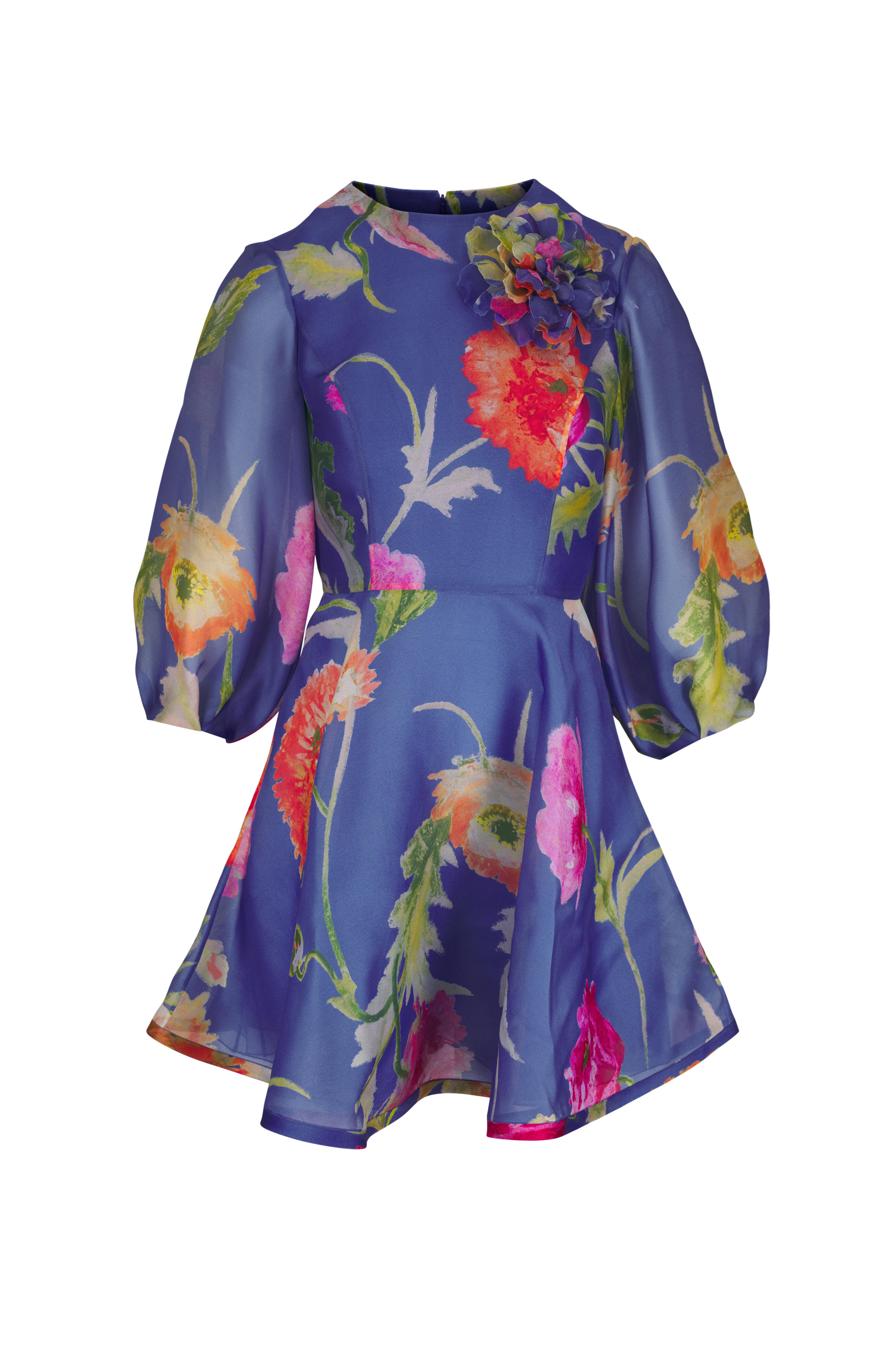 Carolina Herrera - Bluebell Multi Poppy Print Organza Mini Dress