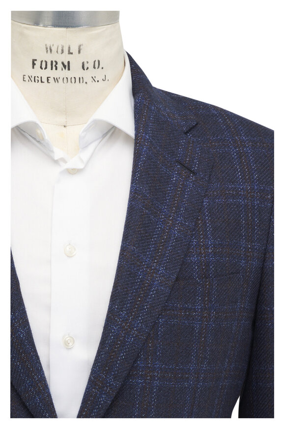 Brioni Navy Blue & Charcoal Rust Check Sportcoat 