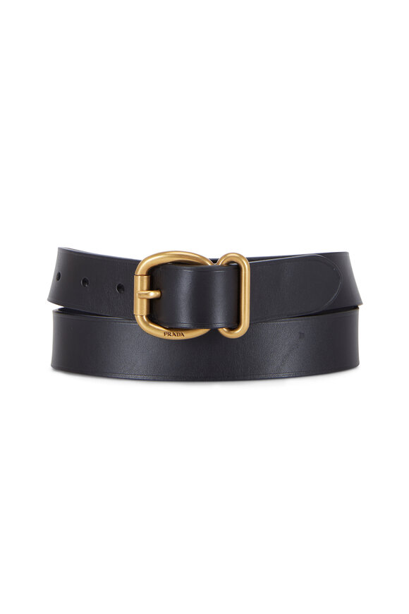 Prada - Black Vintage Leather Antique Gold Buckle Belt