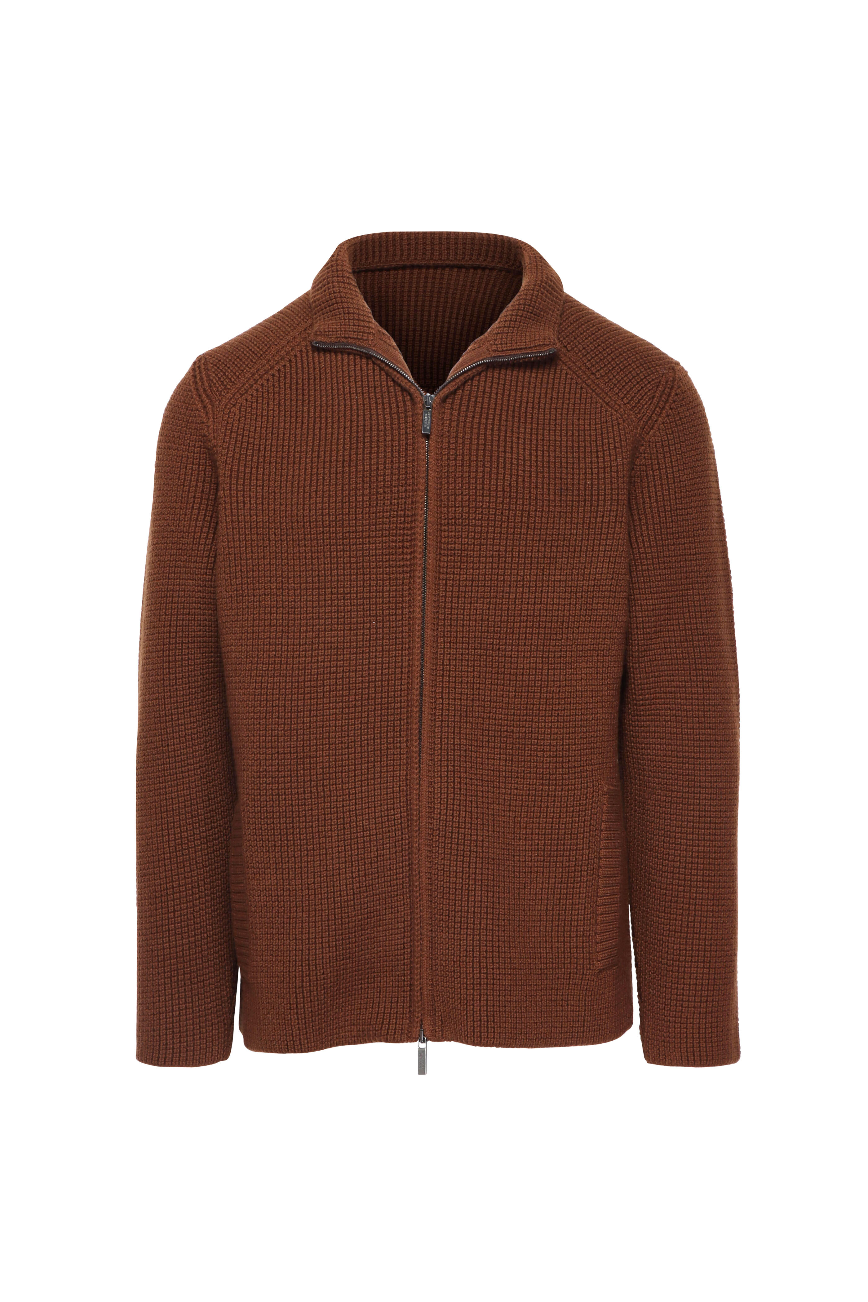 Maurizio Baldassari - Brenta Brown Wool Full Zip Sweater