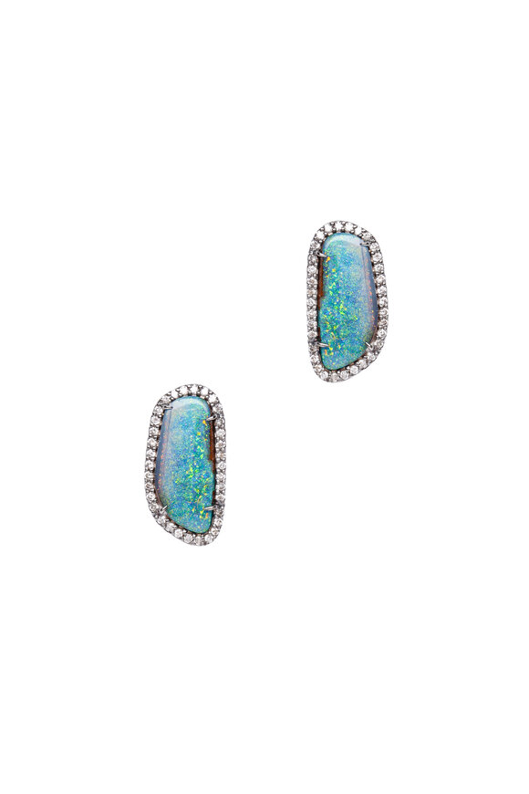 Kimberly McDonald - 18K Rhodium Gold Boulder Opal & Diamond Studs