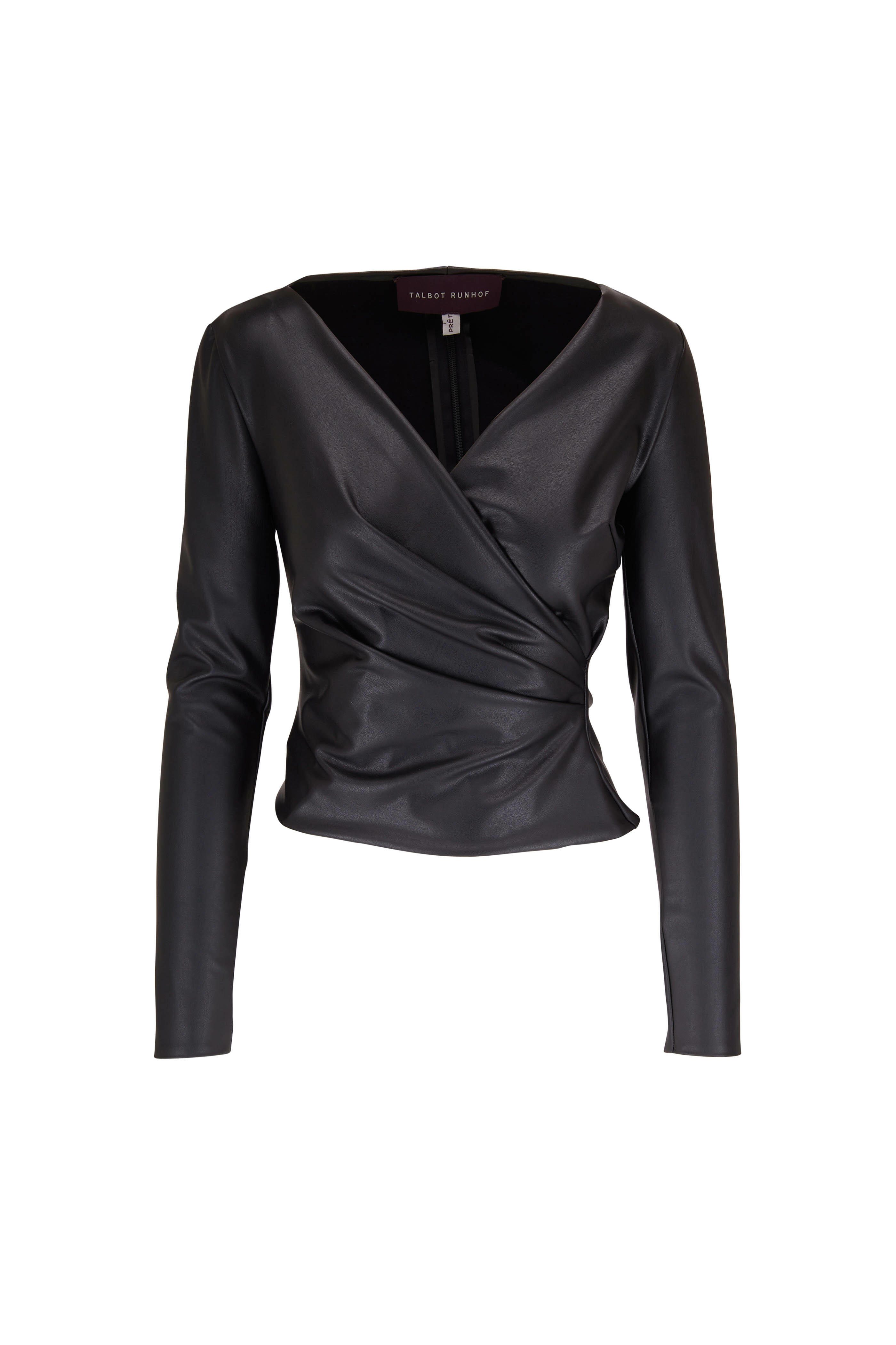 Talbot Runhof - Black Vegan Leather Wrap Top