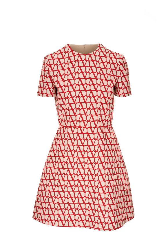 Valentino Toile Iconographe Red & Beige Crepe Mini Dress