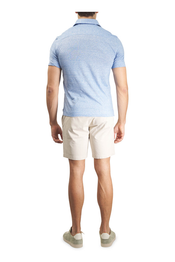 Maurizio Baldassari Light Blue & White Mélange Linen & Cotton Polo - view 4