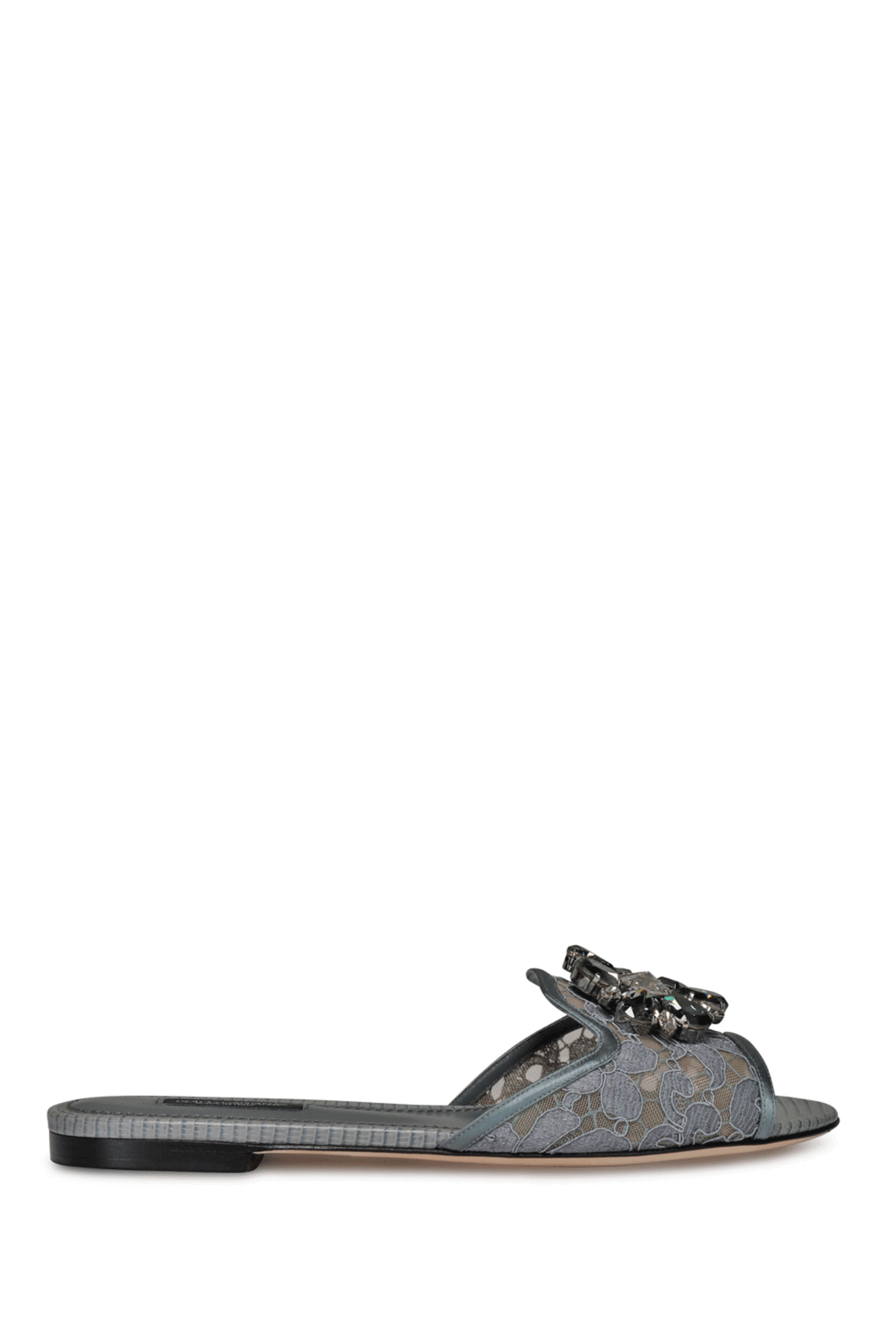 【DOLCE & GABBANA】 Bianca Lace Sl Dolce & Gabbana - Bianca Embellished Lace Slide in Natural